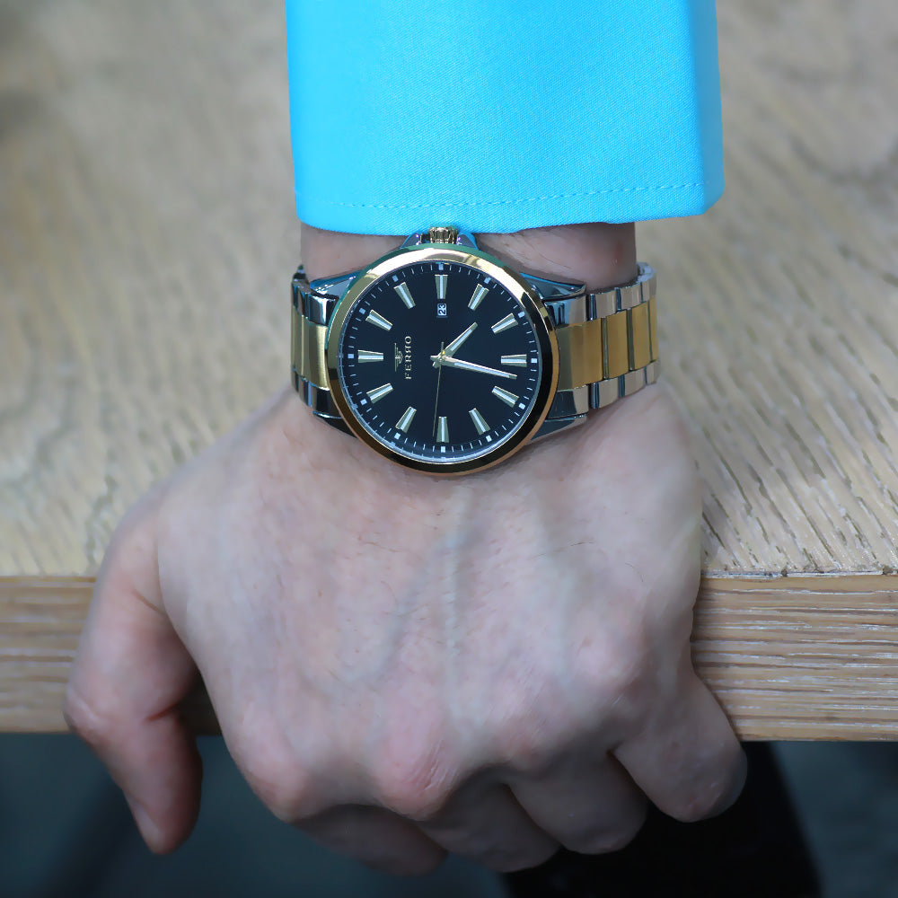 Ferro Gold-Silver Color Steel Strap Men Wristwatch TH-F11930A-D2