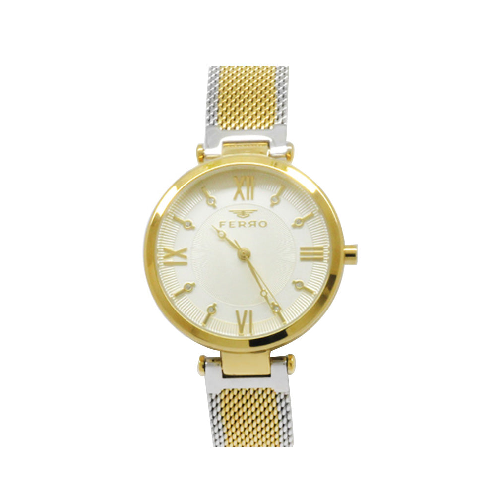 Ferro Altın-Gümüş Rengi Örgü Askı Kadın Kol Saati TH-F21232C-D