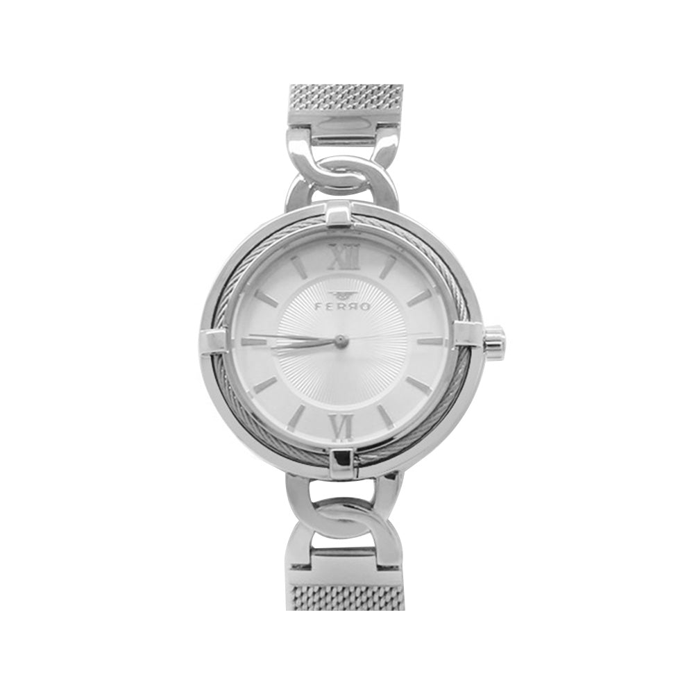 Ferro Gümüş Renk Örgü Kayış Kadın Kol Saati TH-F21092C-A