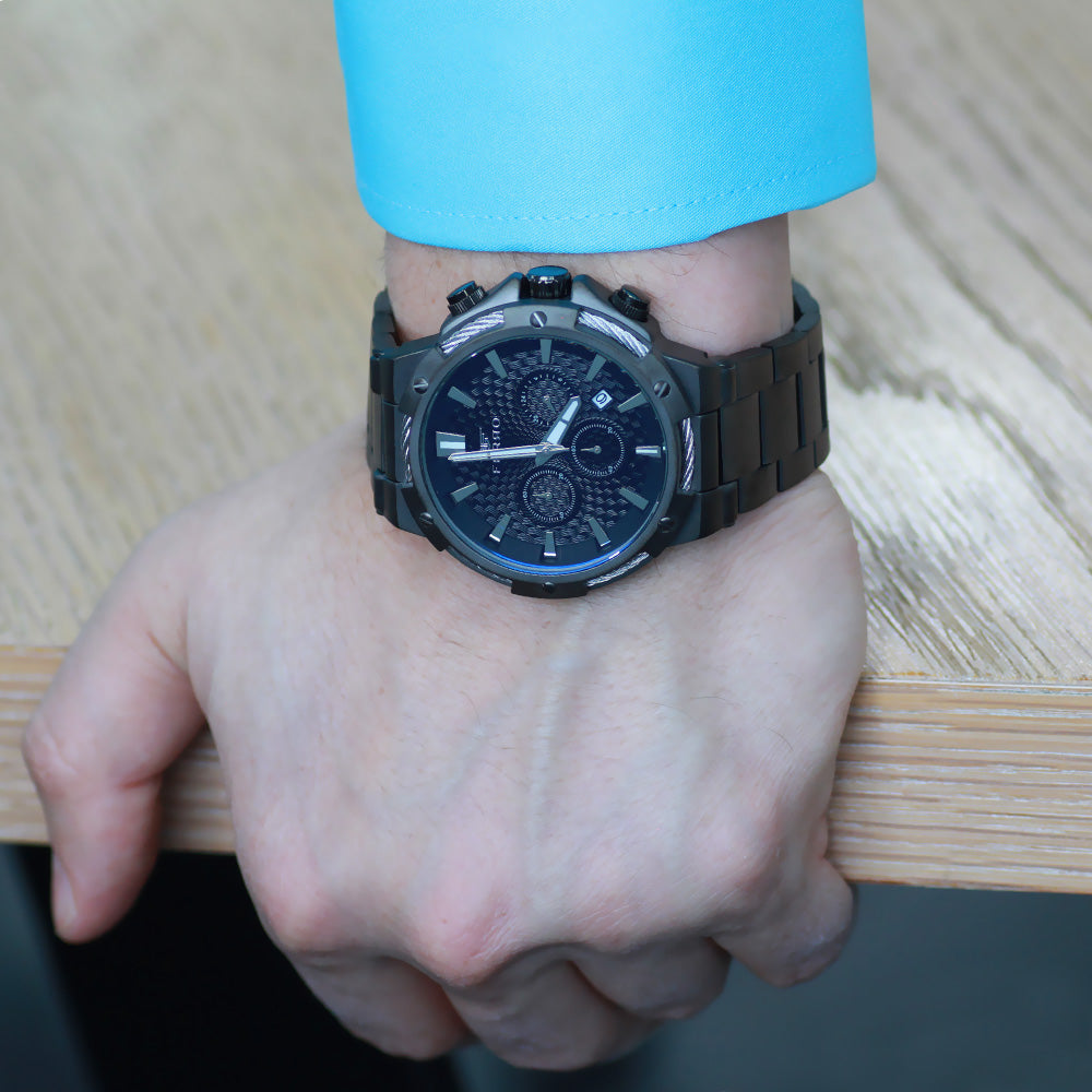 Ferro Matte Black Steel Strap Men's Wristwatch