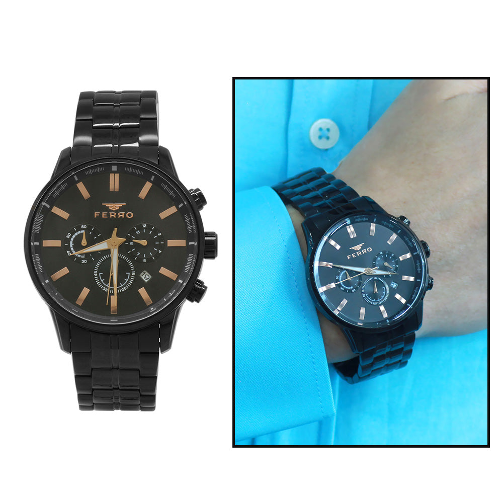 Ferro Black Color Steel Strap Men's Wristwatch