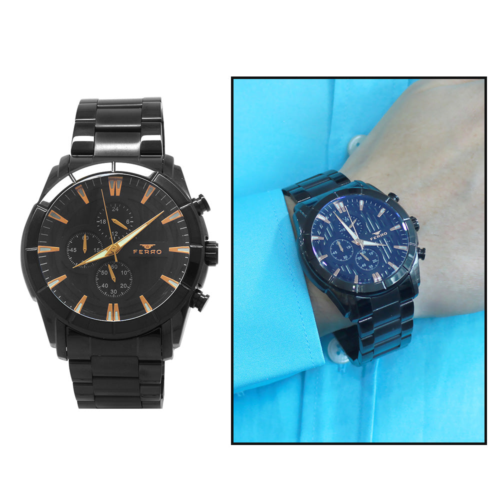 Ferro Black Color Steel Strap Men's Wristwatch