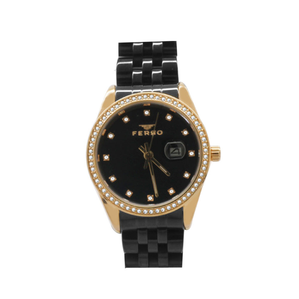 Ferro Black Color Steel Women Wristwatch TH-F21923A-R