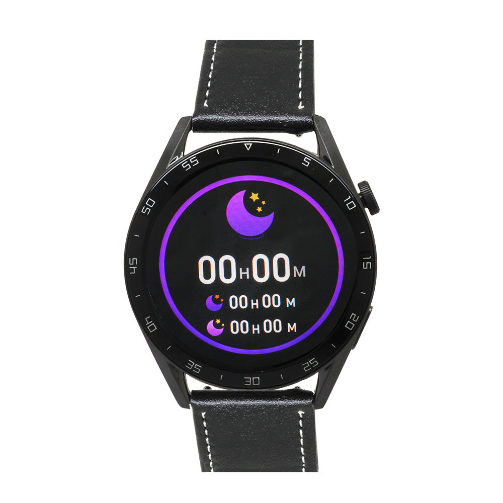 Ferro Black Color Leather Strap Smart Watch