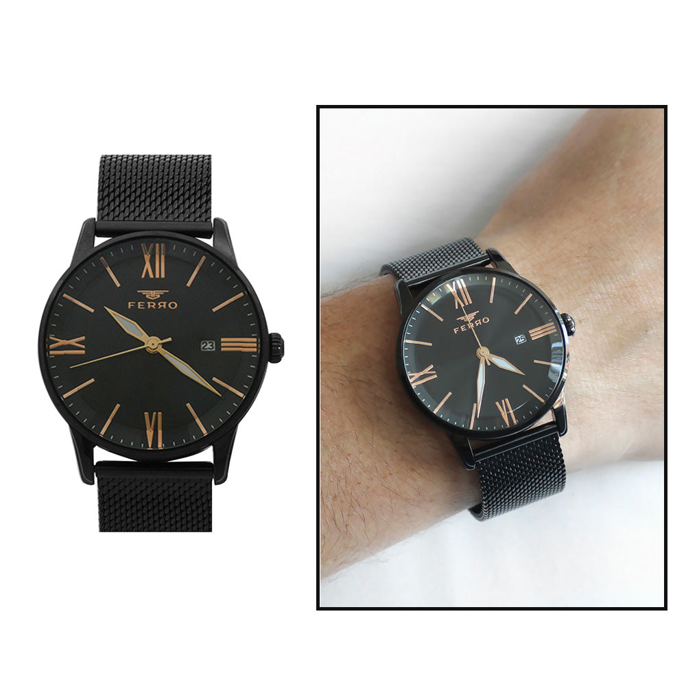 Ferro Black Color Mesh Strap Men Wristwatch TH-F11182C-G