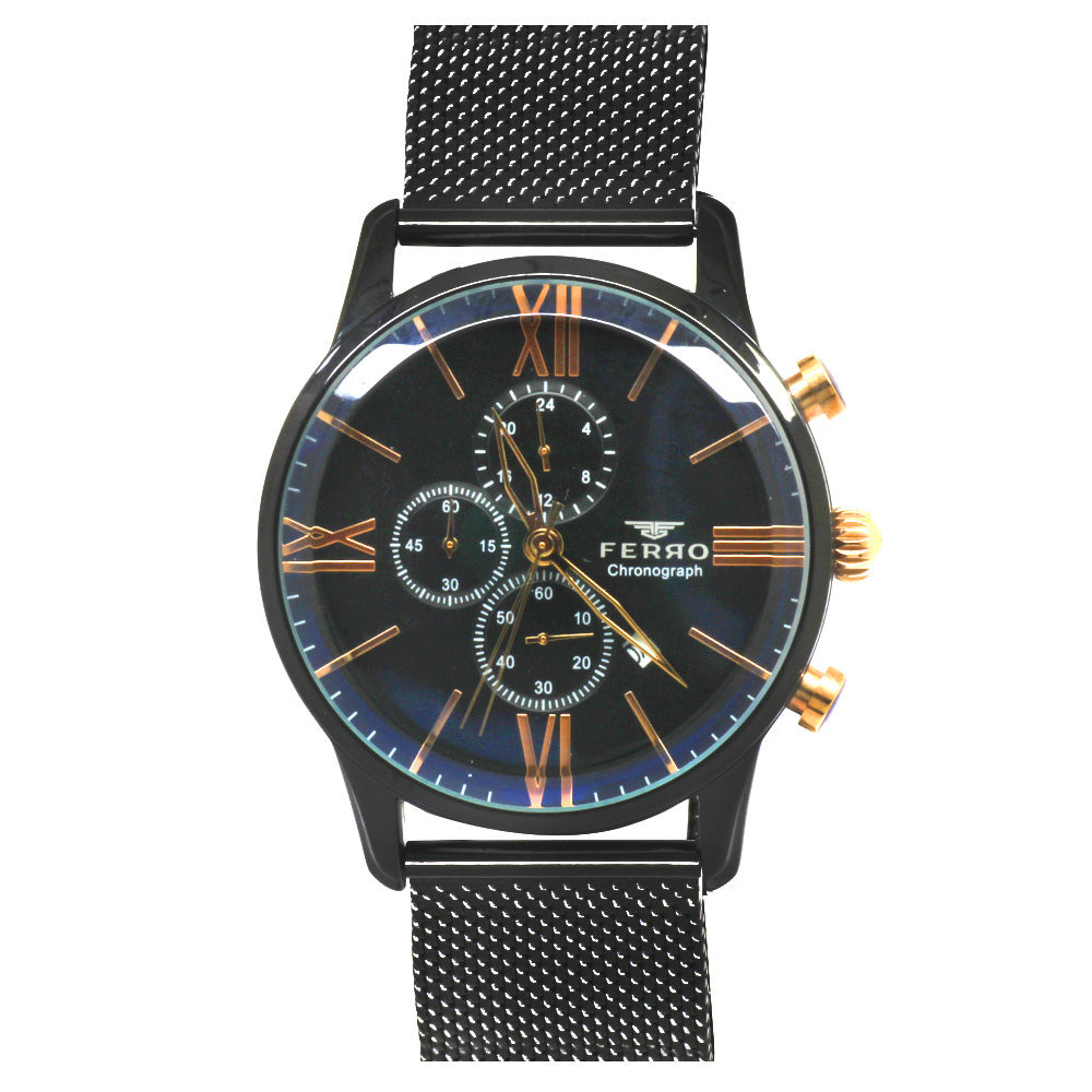 Ferro Black Color Mesh Strap Men's Wristwatch