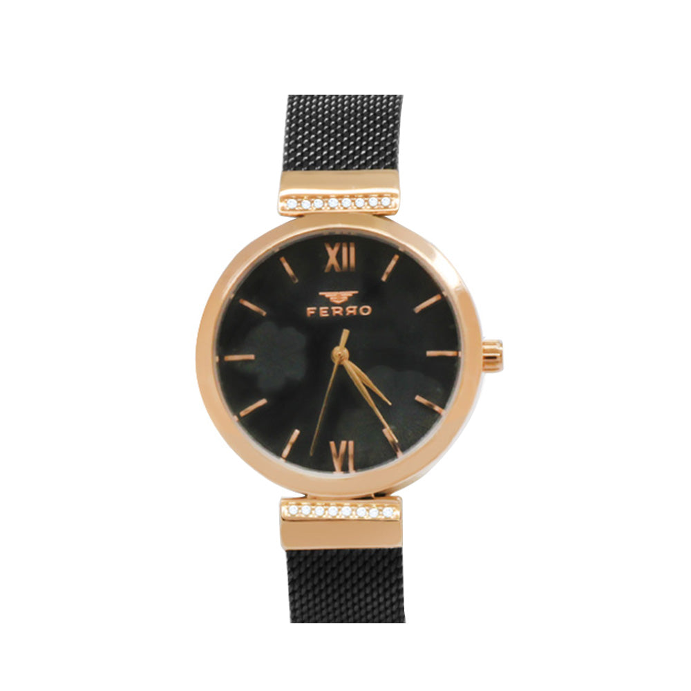 Ferro Black Color Mesh Strap Women Wristwatch TH-F21209C-R