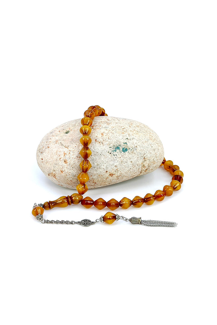 Ve Tesbih Barrel Model Pressed Amber Prayer Beads 3