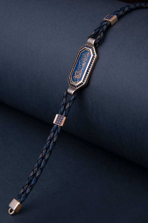 Turquoise Stone Hasbinallah Leather Cord Silver Bracelet 2