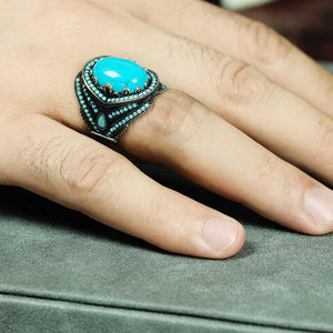 Turquoise 925 Sterling Silver Men's Ring with Turquoise Stone 1