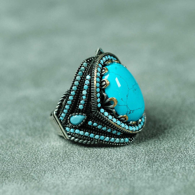 Turquoise 925 Sterling Silver Men's Ring with Turquoise Stone 3