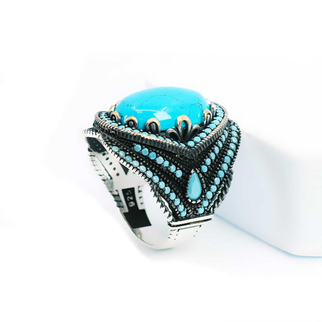 Turquoise 925 Sterling Silver Men's Ring with Turquoise Stone 4