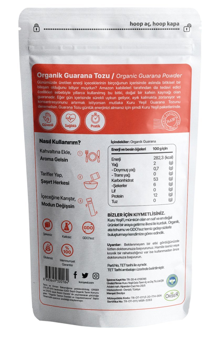 kuru yeşil organic guarana powder 100g 2