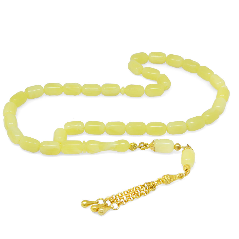 Gold Color Tarnish Resistant Metal Tassel Capsule Cut Yellow Color Beirut Amber Prayer Beads