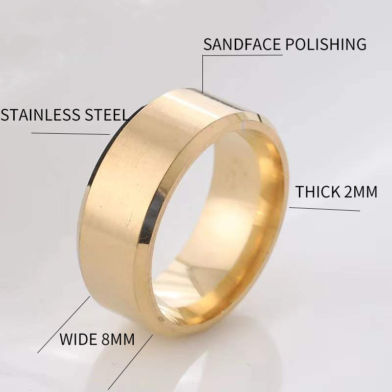 Gold Colored 316L Quality Steel Ring Wedding Ring (21 Size)