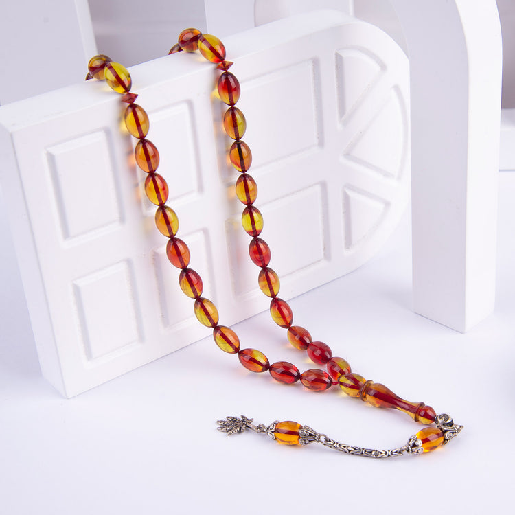 Ve Tesbih Solid Cut Fire Amber Rosary with Silver Tassels 1