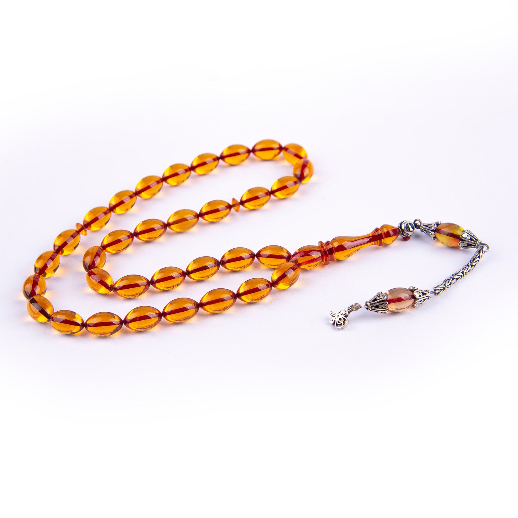 Ve Tesbih Solid Cut Fire Amber Rosary with Silver Tassels 3