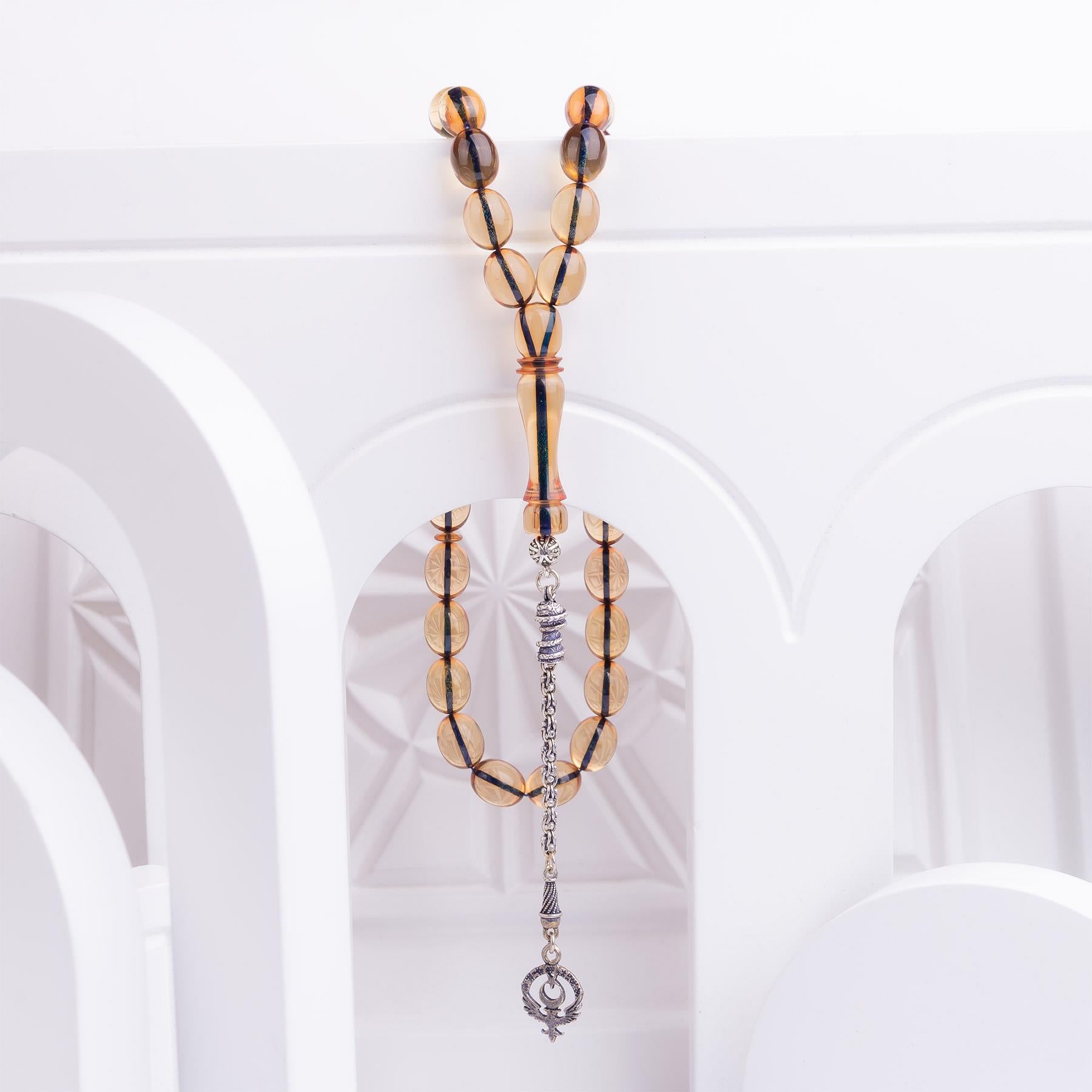Ve Tesbih Solid Cut Fire Amber Rosary with Silver Tassels 2