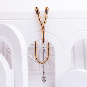 Ve Tesbih Solid Cut Fire Amber Rosary with Silver Tassels 2