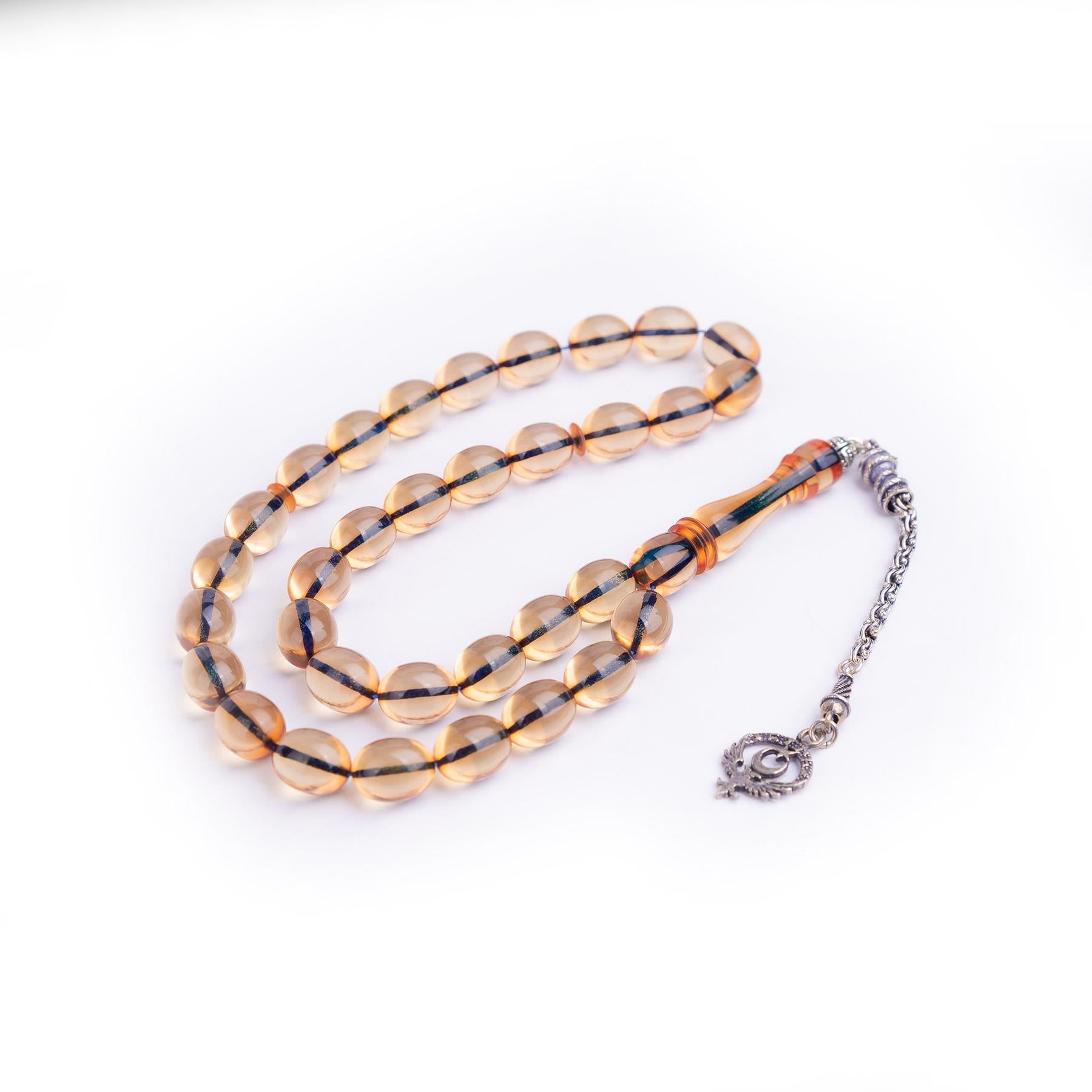 Ve Tesbih Solid Cut Fire Amber Rosary with Silver Tassels 4