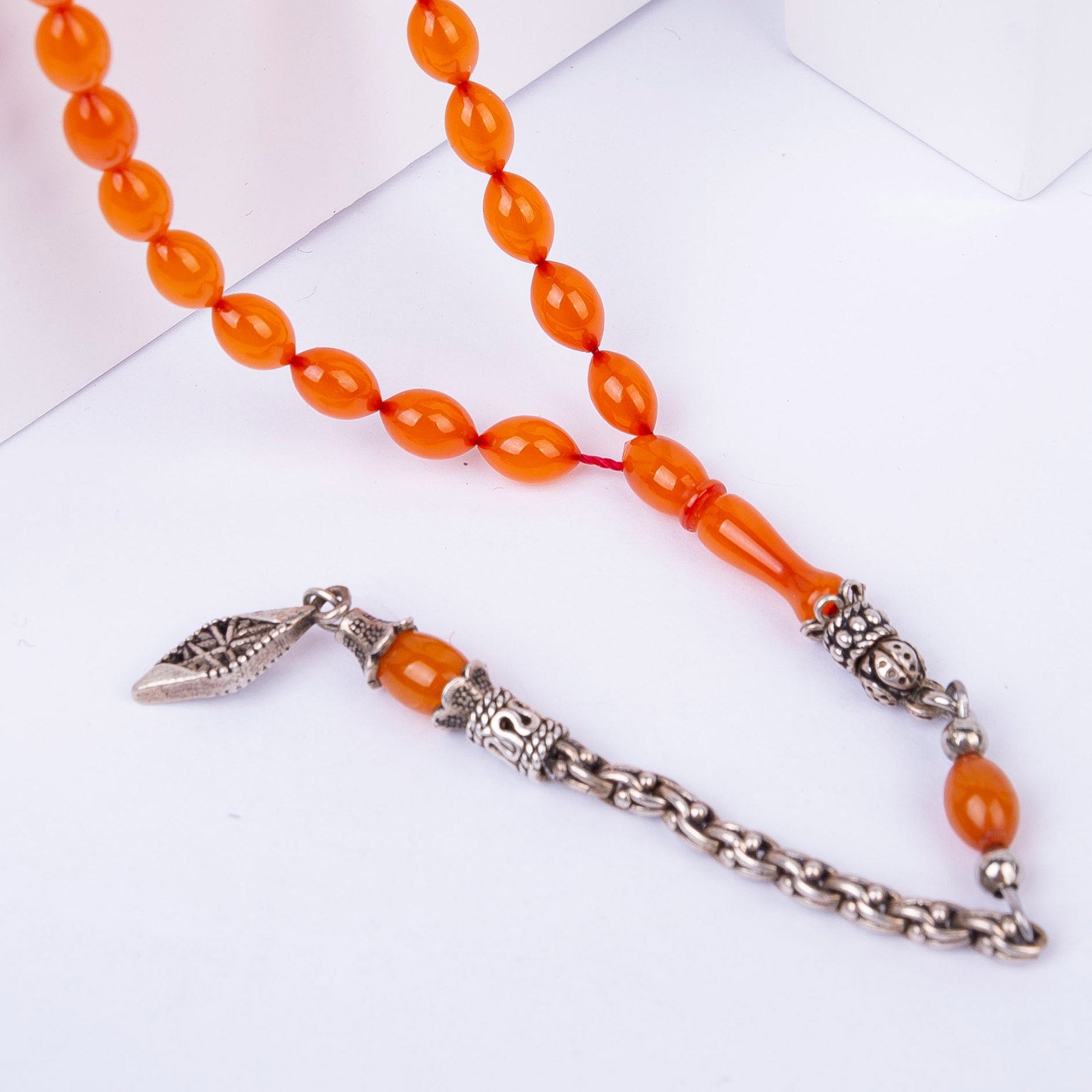 Ve Tesbih Handcrafted Design Rosary with Silver Tassels 2