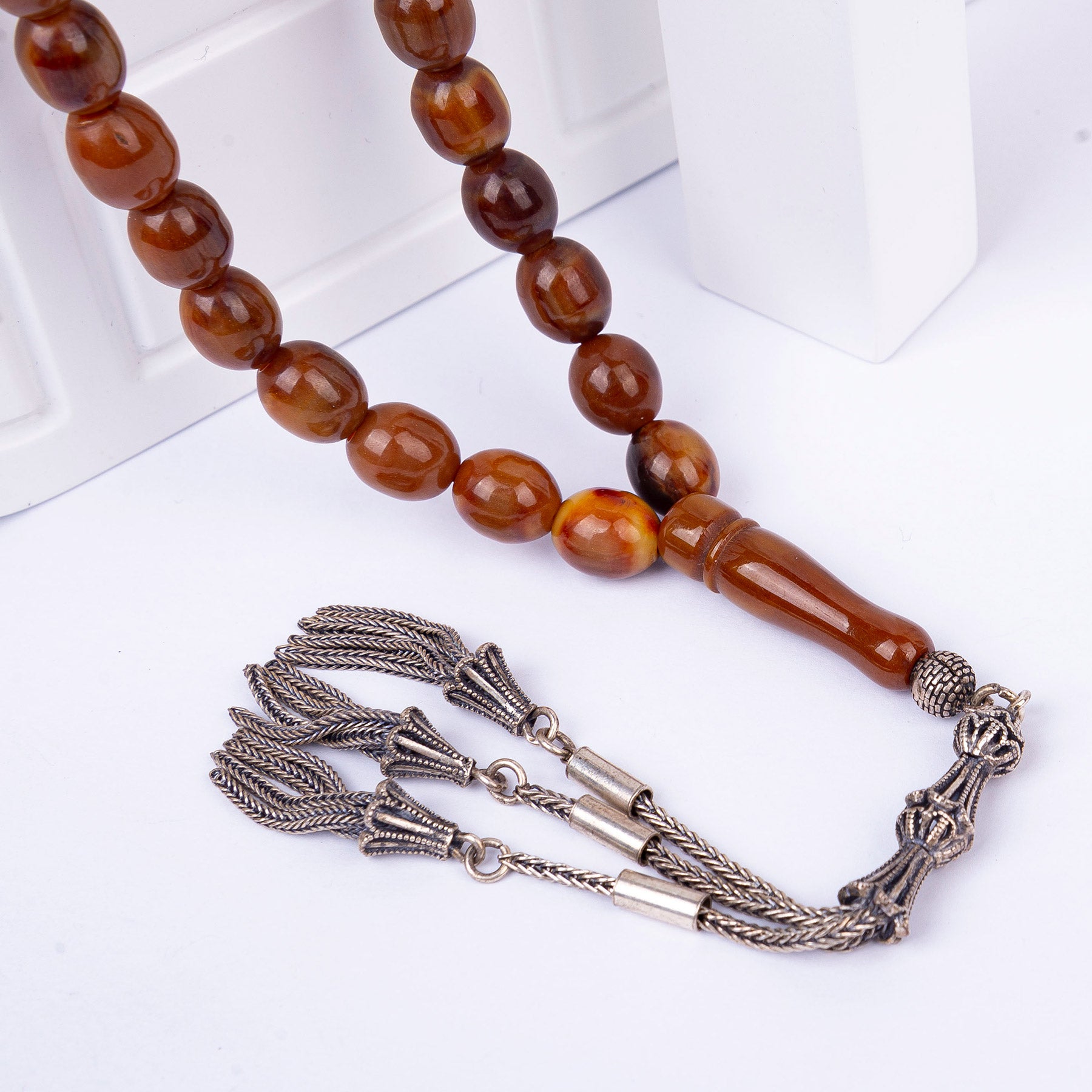 Solid Cut Czechoslovak Katalin Rosary with Silver Tassels 2