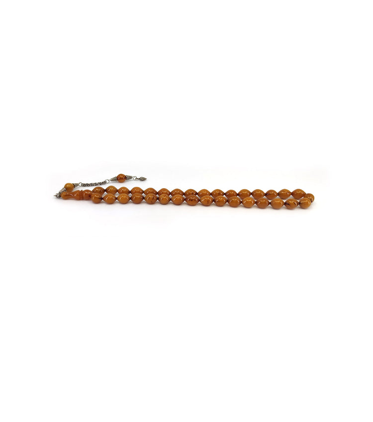 Ve Tesbih Solid Cut Crimped Amber Rosary with Silver Tassels 