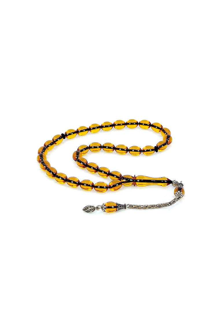 Ve Tesbih White Model Fire Amber Rosary with Silver Tassels 2