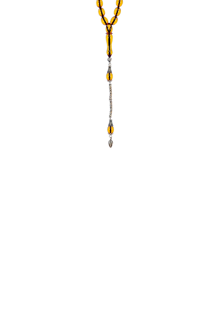 Ve Tesbih White Model Fire Amber Rosary with Silver Tassels 3