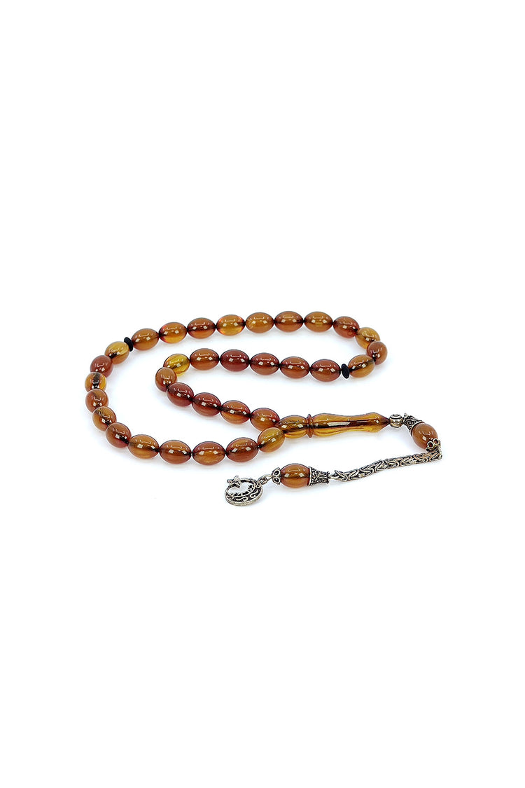 Ve Tesbih Solid Amber Prayer Beads with Silver Tassels 1