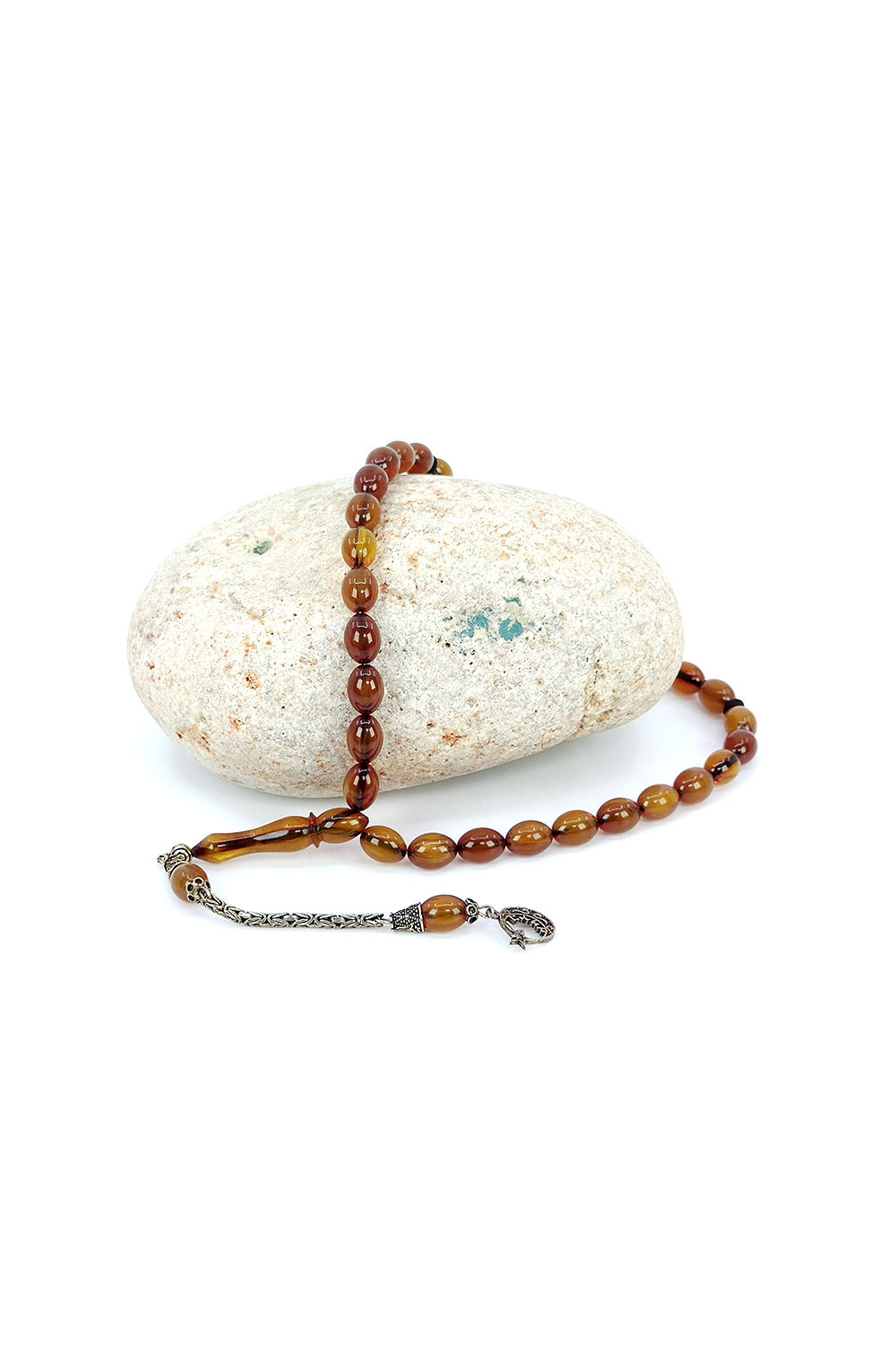 Ve Tesbih Solid Amber Prayer Beads with Silver Tassels 3