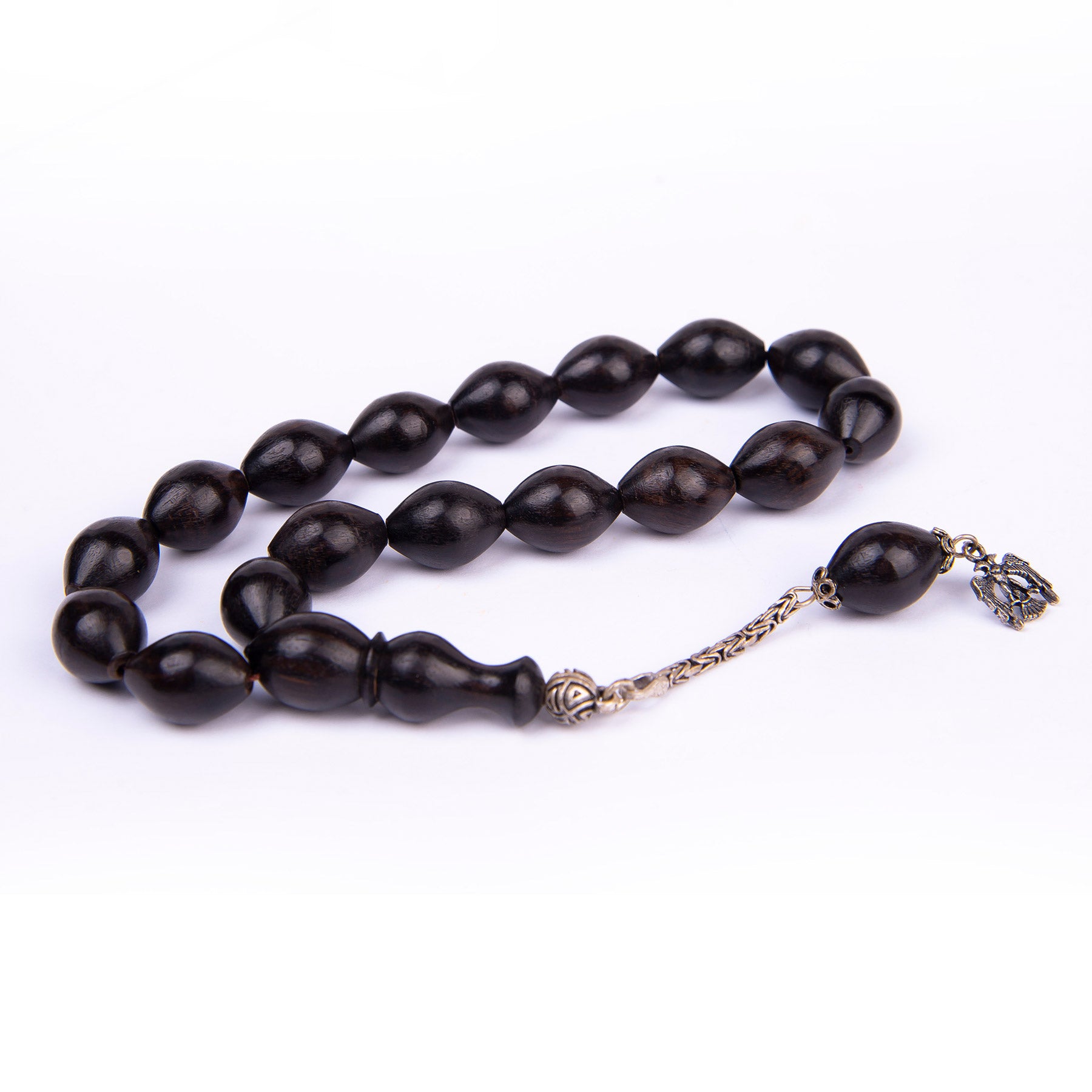Ve Tesbih Ebony Wood Prayer Beads with Silver Tassels 3