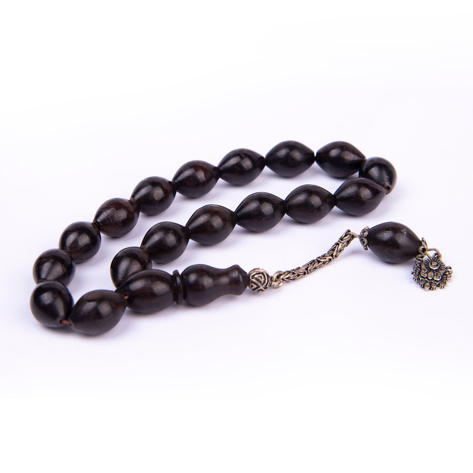 Ve Tesbih Ebony Wood Prayer Beads with Silver Tassels3