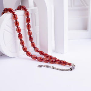 Faceta Cut Fire Amber Rosary with Silver Tassels 1