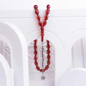 Faceta Cut Fire Amber Rosary with Silver Tassels 2