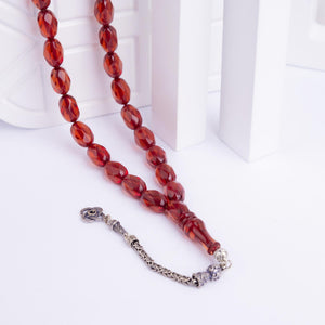 Faceta Cut Fire Amber Rosary with Silver Tassels 3