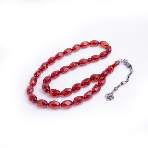 Faceta Cut Fire Amber Rosary with Silver Tassels 4