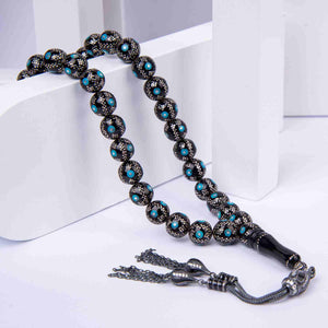 Ve Tesbih Silver Tasseled Turquoise Oltu Rosary 1