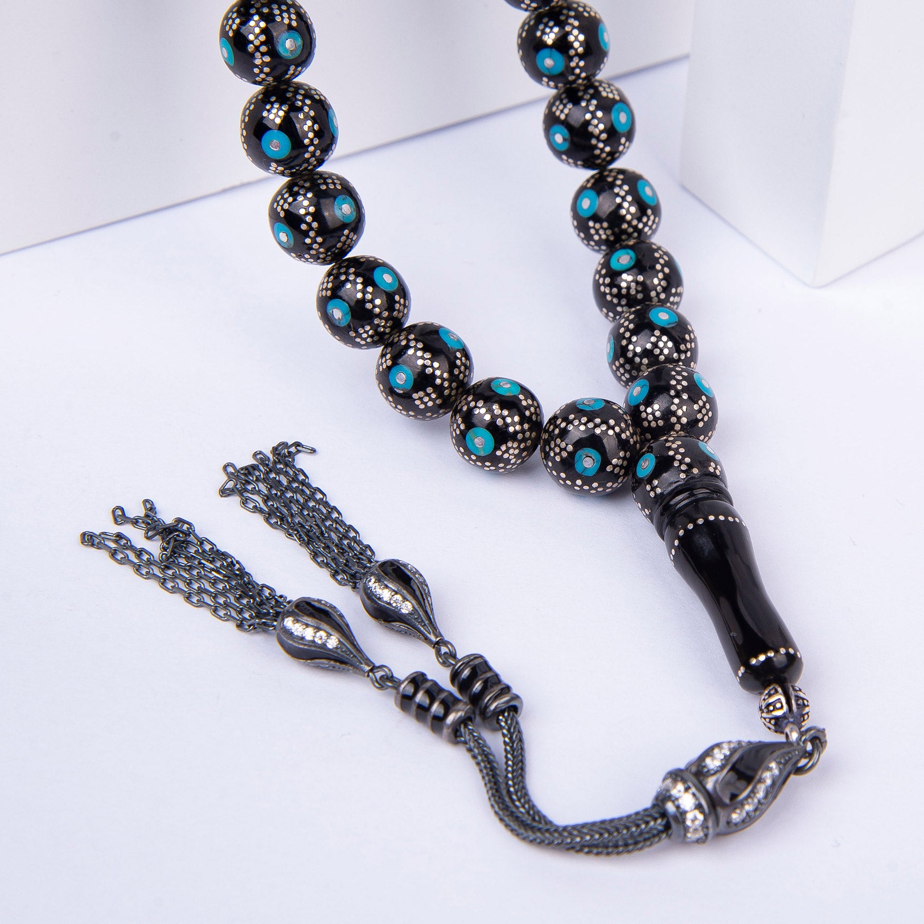 Ve Tesbih Silver Tasseled Turquoise Oltu Rosary 2