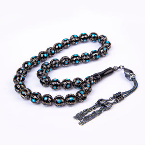 Ve Tesbih Silver Tasseled Turquoise Oltu Rosary 3