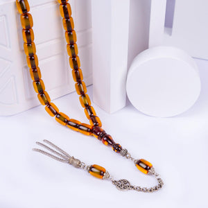 Ve Tesbih Capsule Cut Fire Amber Rosary with Silver Tassels 3