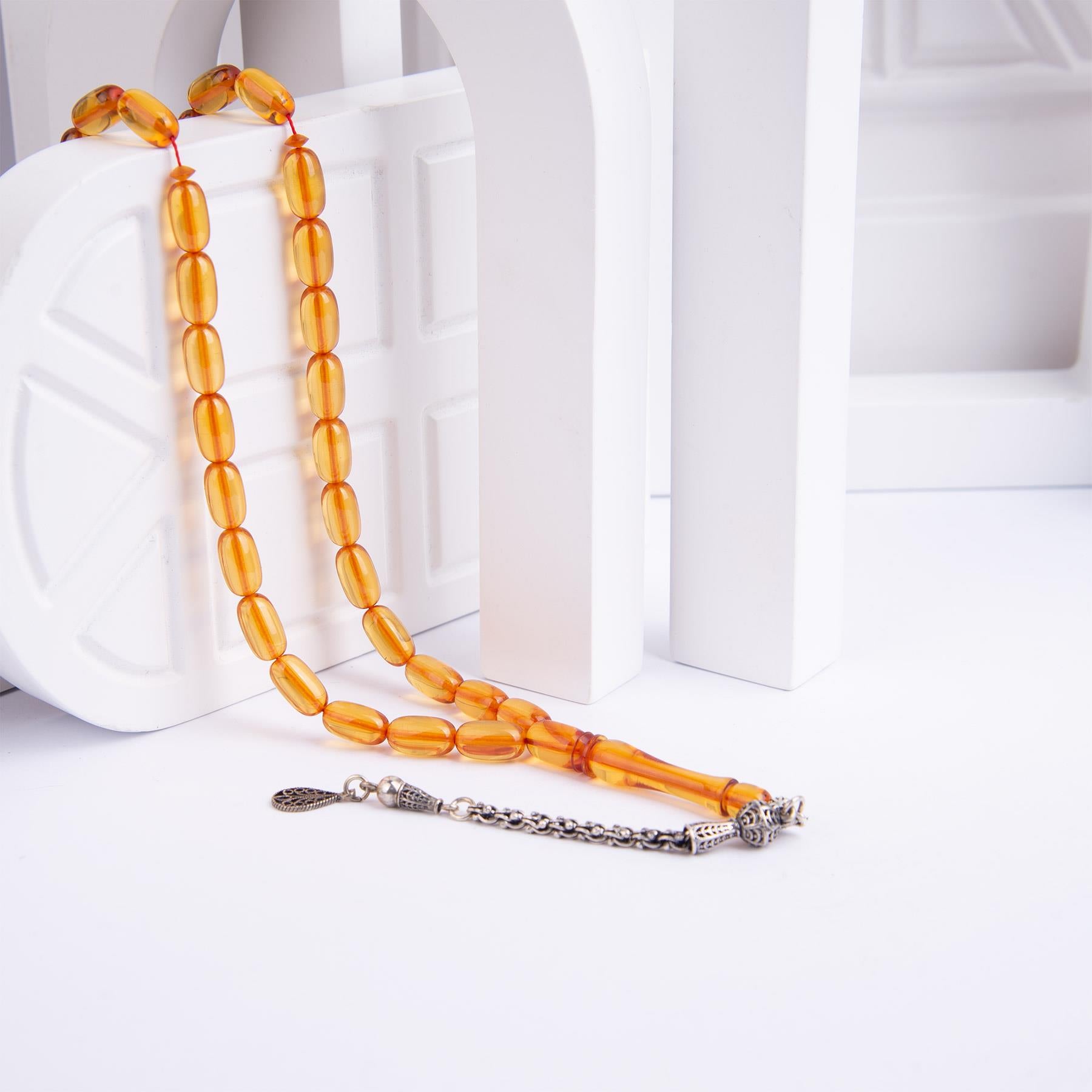 Ve Tesbih Fire Amber Rosary with Silver Tassels 1