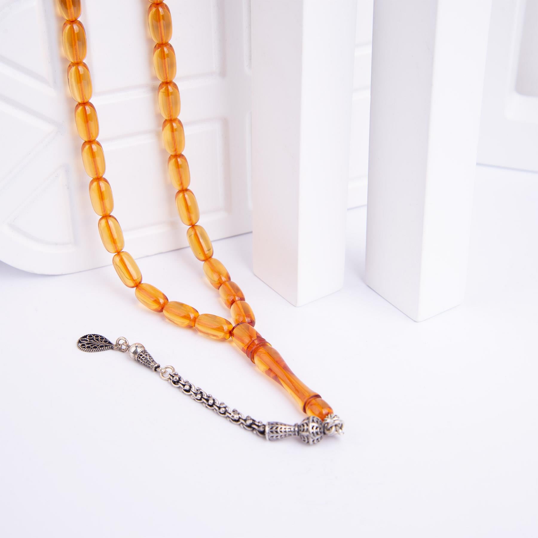 Ve Tesbih Fire Amber Rosary with Silver Tassels 3