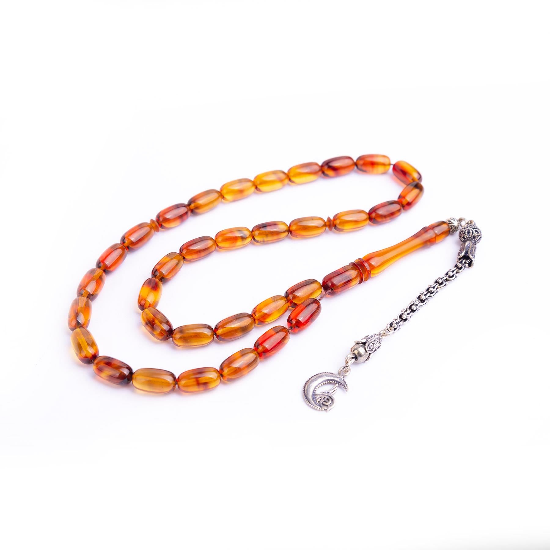 Ve Tesbih Fire Amber Rosary with Silver Tassels 4