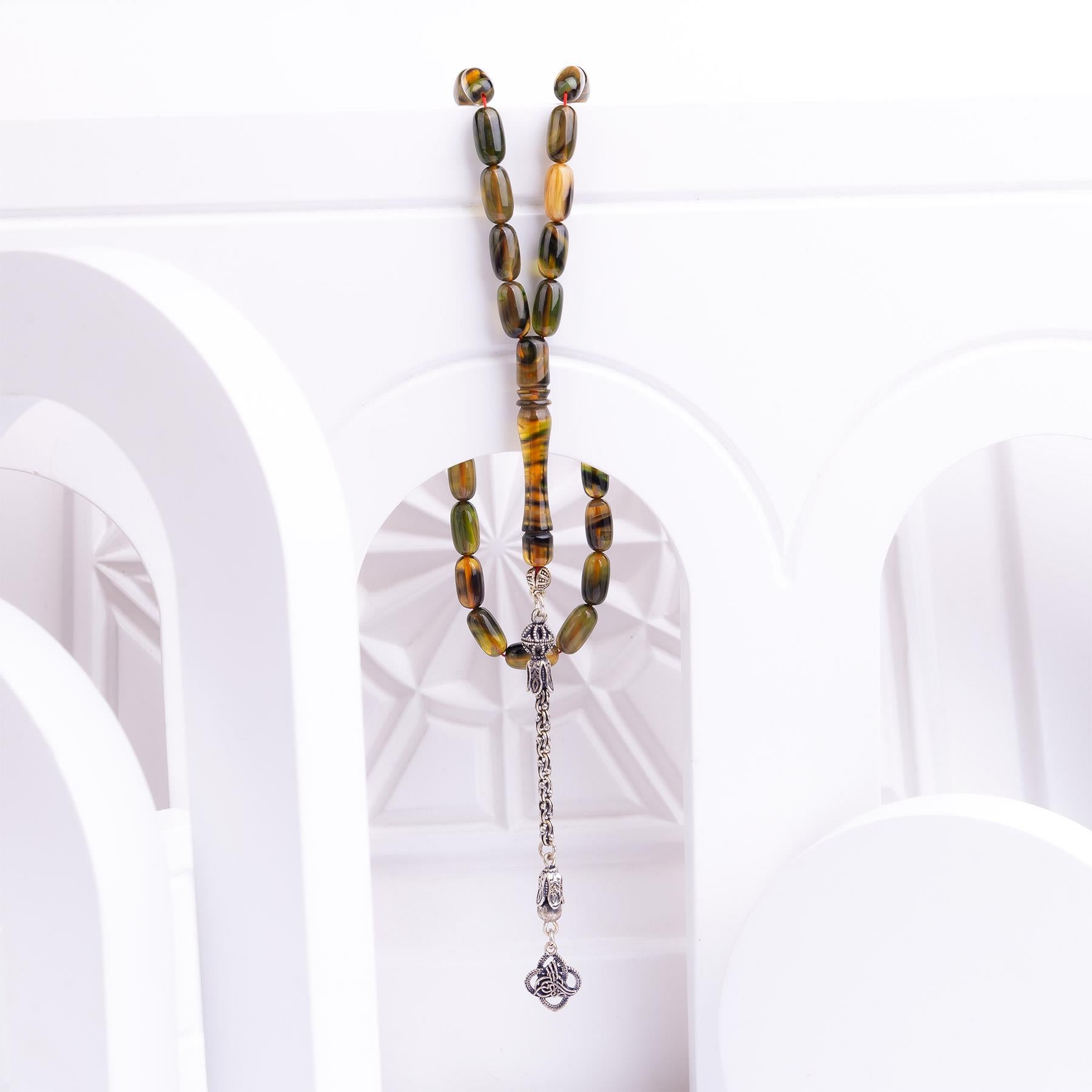 Ve Tesbih Fire Amber Rosary with Silver Tassels 2