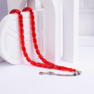 Ve Tesbih Capsule Cut Fire Amber Rosary with Silver Tassels 1