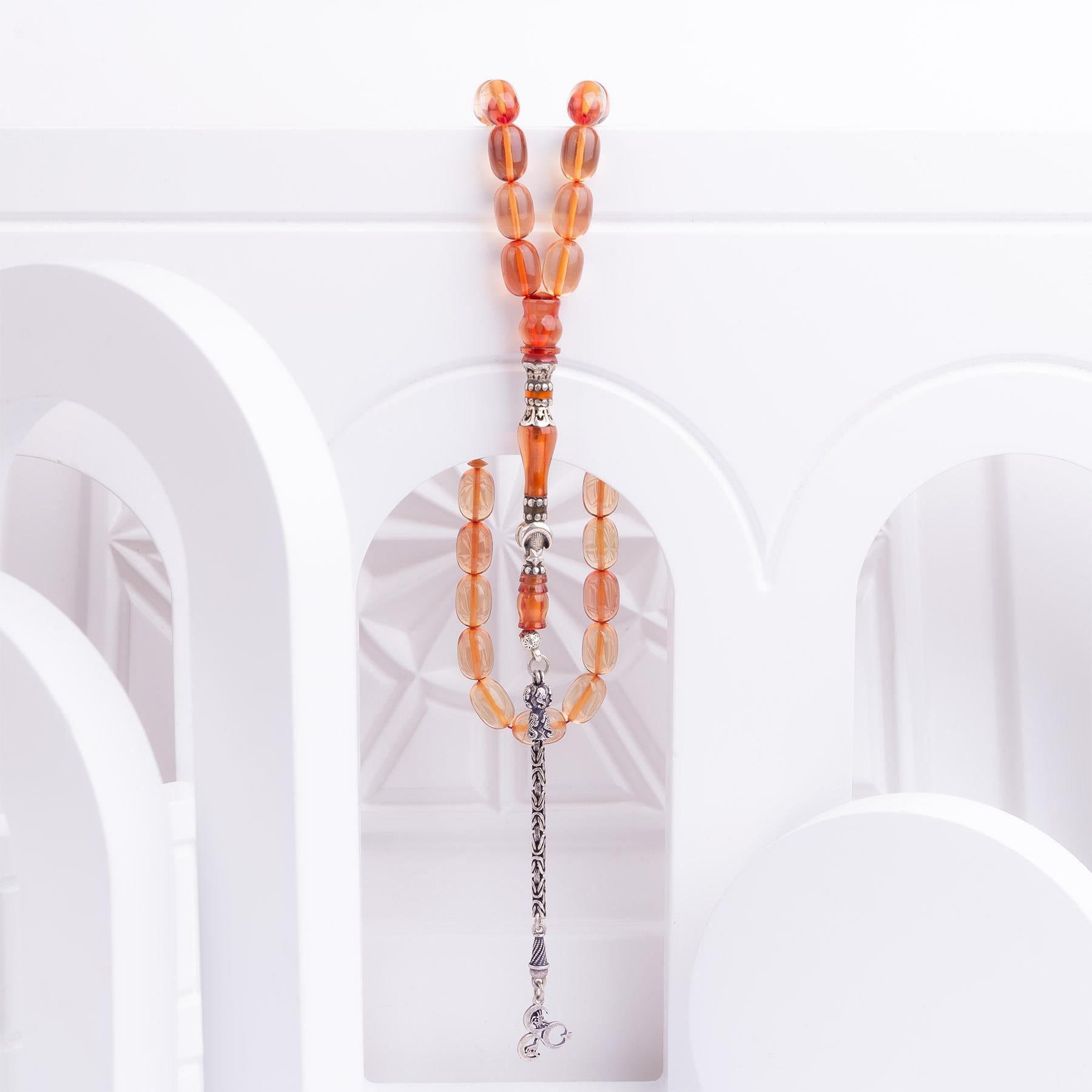 Ve Tesbih Amber Rosary with Silver Tassels 