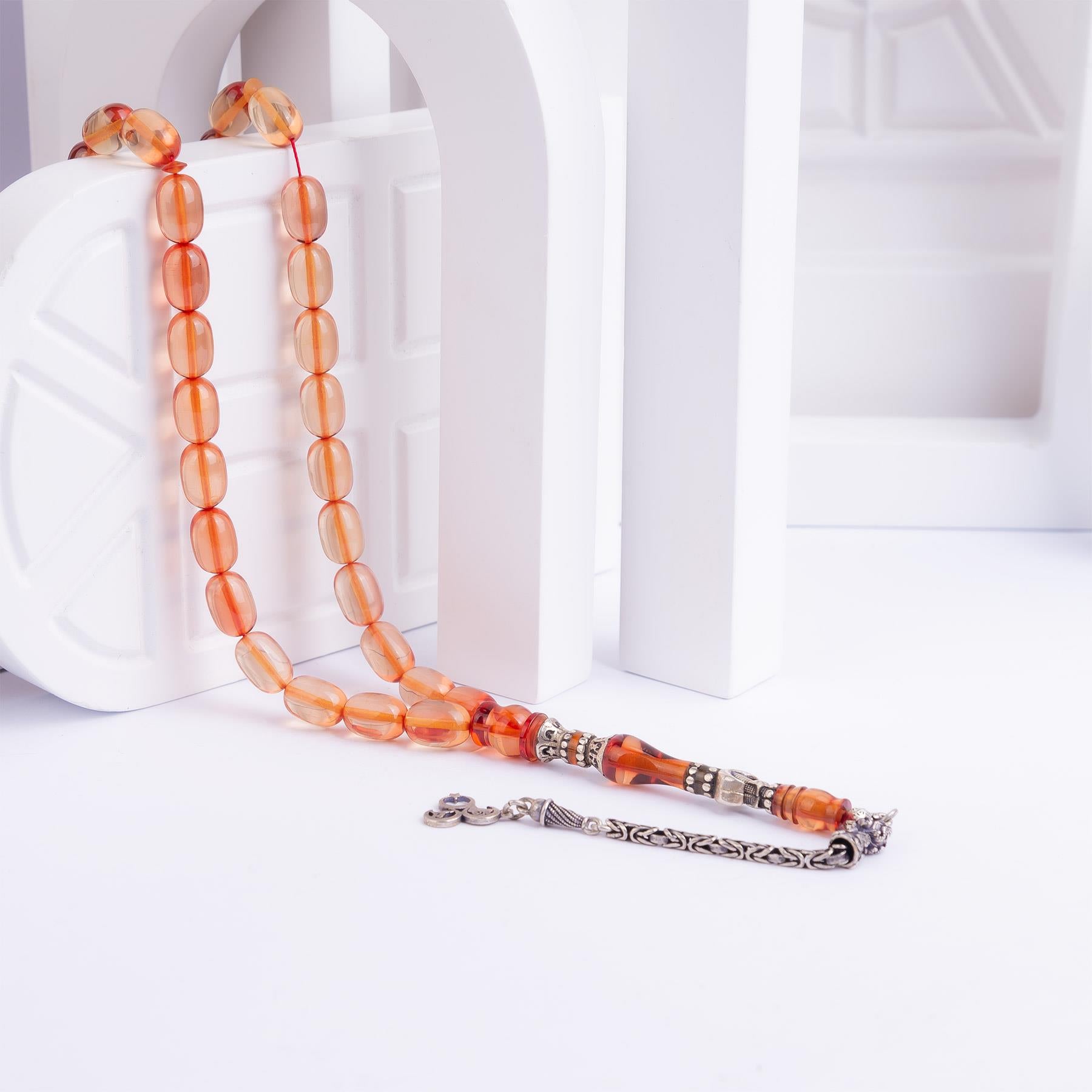 Amber Rosary with Silver Tassels 