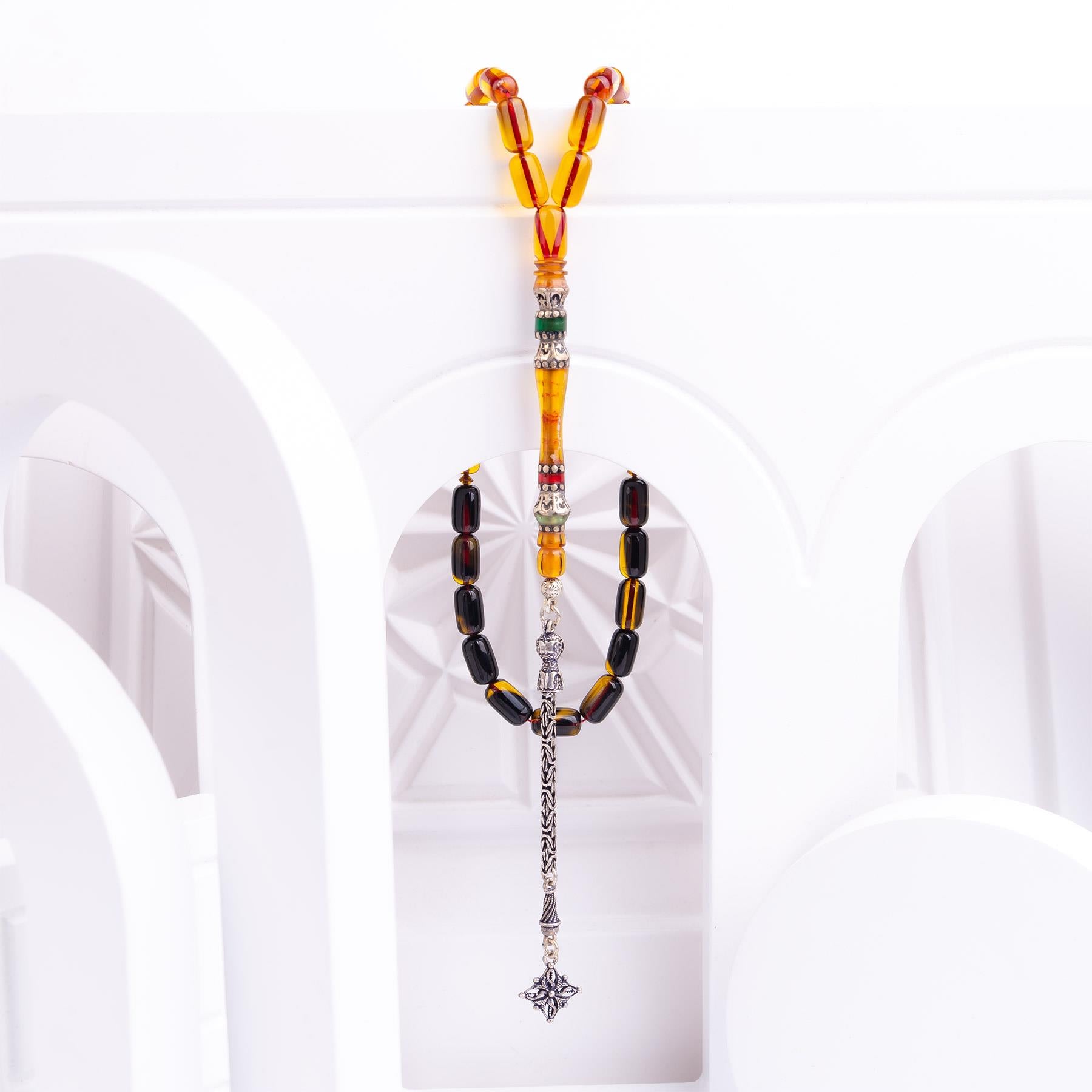 Nakkaş Imame Silver Tasseled Special Design Fire Amber Rosary 1
