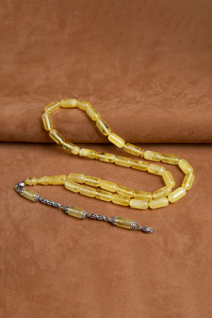 Ve Tesbih Silver Tasseled Capsule Cut Amber Rosary 4